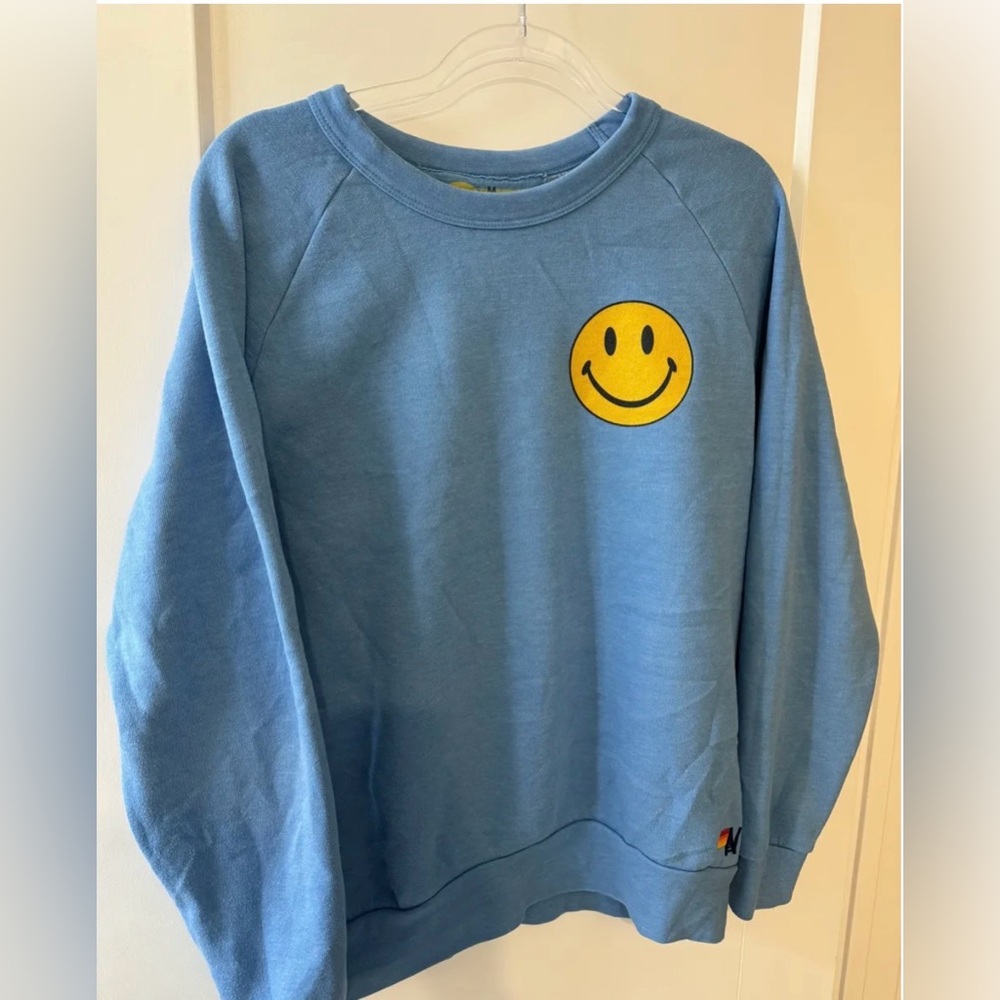 Aviator Nation Blue Smiley Face Sweatshirt